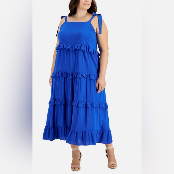 Ivy Street Blue Tiered Maxi Dress Size 2X Ruffled Layered Sleeveless Beach Boho - Picture 1 of 10